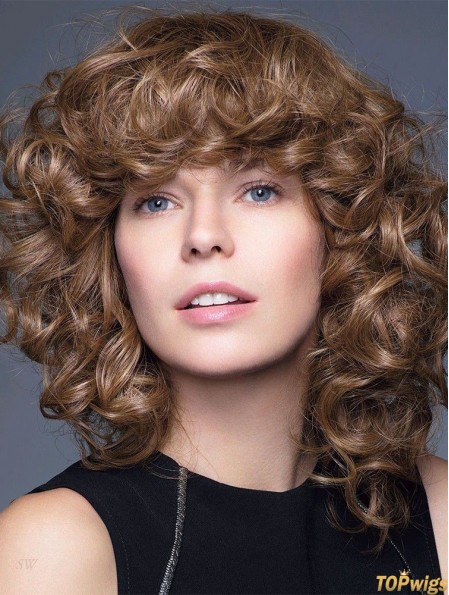 Curly Brown 14 inch Shoulder Length 100% Hand-tied Wigs