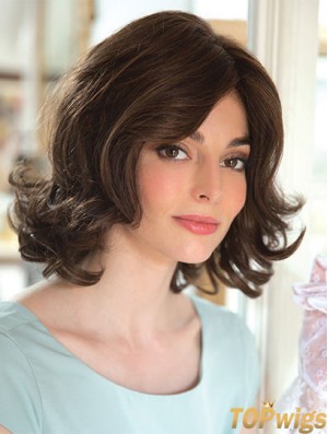 Brown 12 inch With Bangs Chin Length Affordable Monofilament Wigs