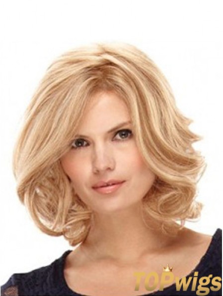 14 inch Blonde Layered Shoulder Wavy Synthetic Ladies Monofilament