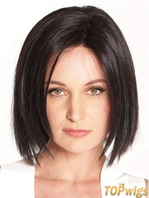 10 inch Chin Length Black Straight Soft Bob Wigs