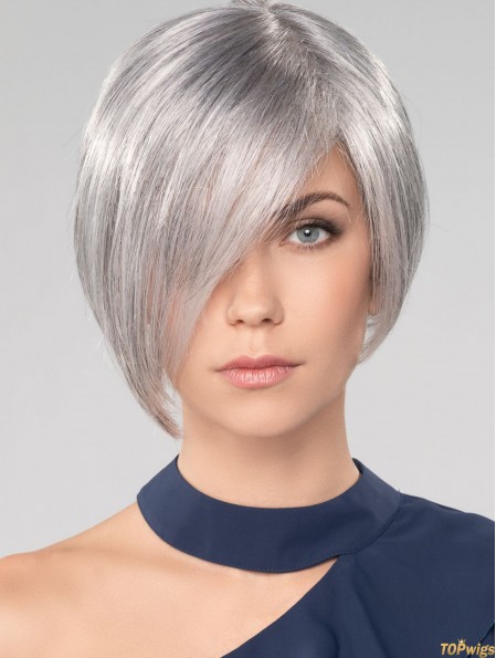 Straight Chin Length 10 inch Monofilament Convenient Grey Wigs