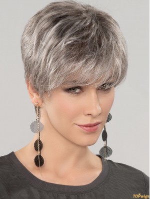 Straight Short 8 inch 100% Hand-tied Good Grey Wigs