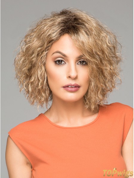 Short Curly Synthetic Wigs Chin Length Blonde Color Curly Style