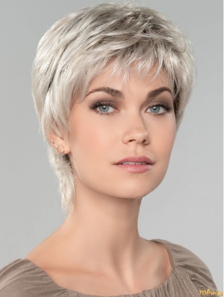 Straight 8 inch Capless Affordable Grey Wigs