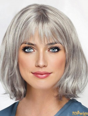 Straight Chin Length 12 inch Monofilament Sassy Grey Wigs