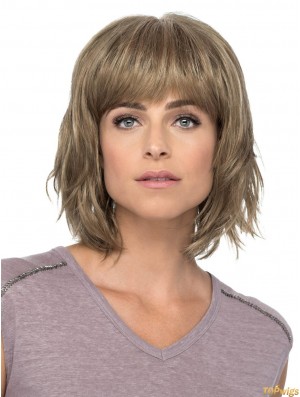 Monofilament 12 inch Wavy Blonde With Bangs Cheap Wigs