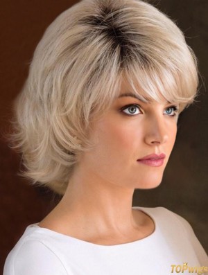 Capless 8 inch Wavy Blonde With Bangs Wigs For Women