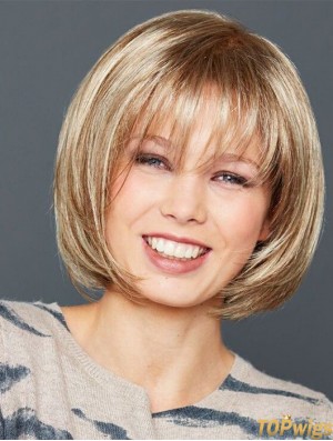 Straight Chin Length Blonde Bobs Synthetic Front Lace Wig