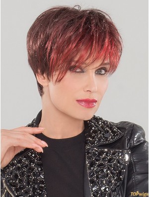 Monofilament 4 inch Straight Red Boycuts Synthetic Wig