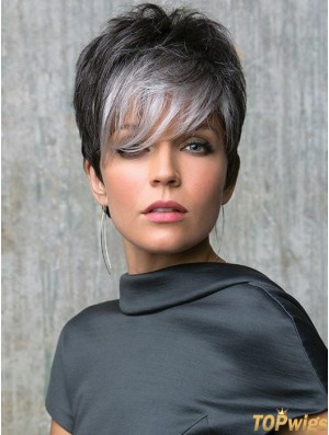 Lace Front 6 inch Straight Grey With Bangs Cheap Synthetic Wigs