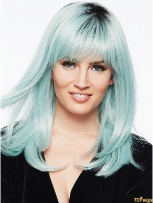 White With Bangs 14 inch Straight Synthetic Wigs