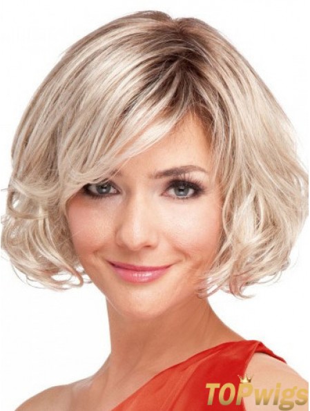 100% Hand-tied Chin Length Wavy Blonde Top Bob Wigs