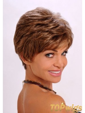 Synthetic Hair Wavy Style Auburn Color Cropped Length