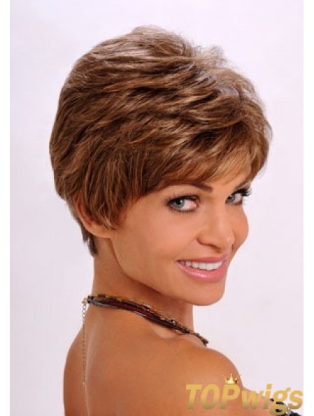 Synthetic Hair Wavy Style Auburn Color Cropped Length