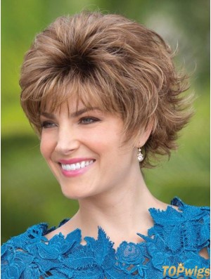 Capless Brown 6 inch Short With Bangs Synthetic Wigs