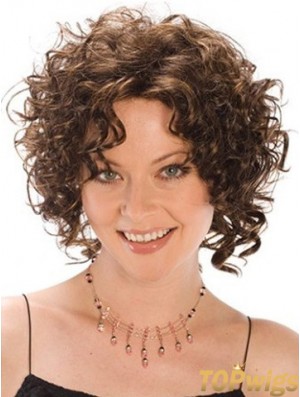 Heat Resistant Synthetic Wigs Curly Style Brown Color Classic Cut