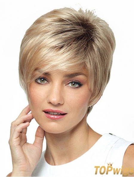 Synthetic Short Ladies Wig With Bangs Short Length Blonde Color