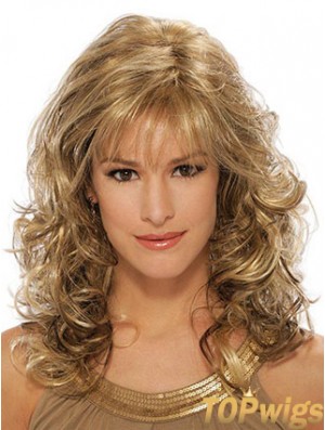 Wavy Synthetic Wigs Blonde Color Capless With Bangs