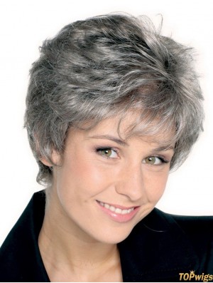 Synthetic Grey Short Straight Mono Silver Wigs