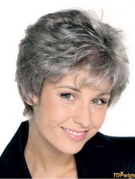 Synthetic Grey Short Straight Mono Silver Wigs