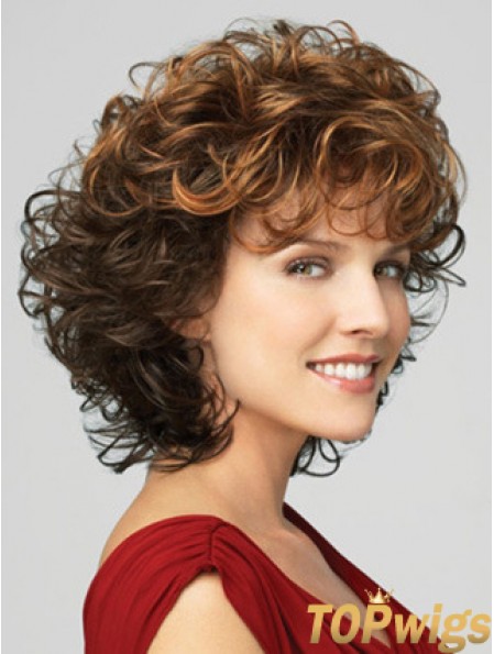 Classic Ladies Wig With Bangs Lace Front Curly Style Chin Length