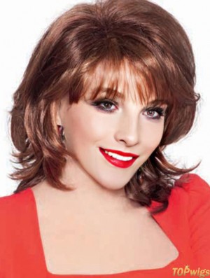 Auburn Chin Length Wavy With Bangs Capless Wigs