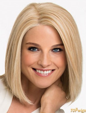 Blonde Synthetic Wig Lace Front Shoulder Length Blonde Color Straight Style