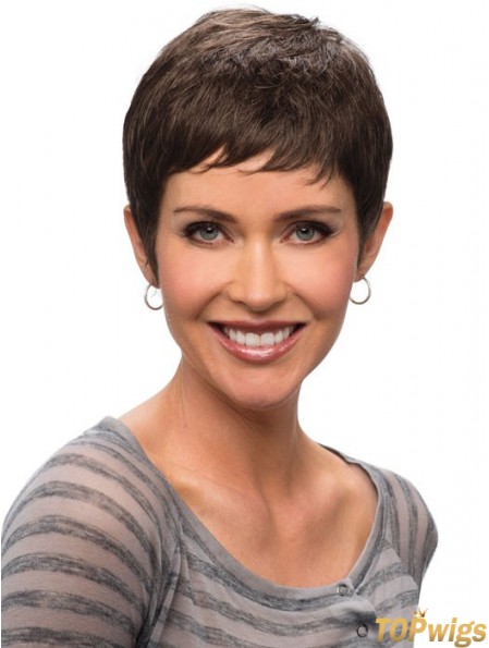 Buy Synthetic Lace Wigs UK Cropped Length Brown Color Straight Style