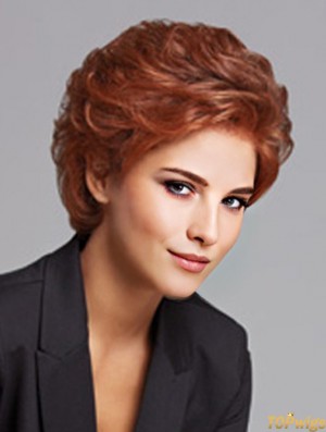 Synthetic Lace Front Wig Layered Cut Auburn Color Chin Length