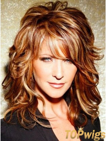 Copper Shoulder Length Curly With Bangs 15 inch Top Medium  Wigs