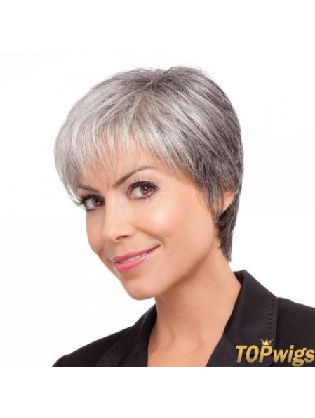 Synthetic Comfortable Short Straight Grey Wigs