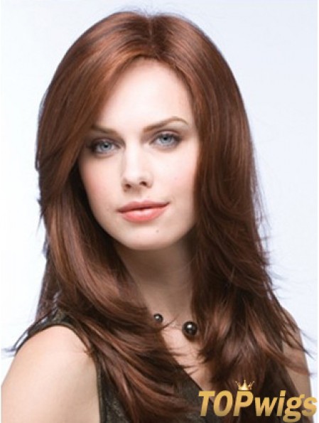 Long Straight Layered Synthetic Brown Auburn Wigs Monofilament