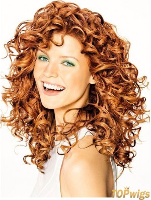 Copper Shoulder Length Curly Without Bangs 16 inch Hairstyles Medium Wigs