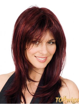 Full Lace Synthetic Wigs Red Color Shoulder Length Layered Cuts