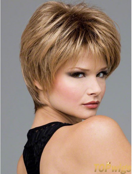 Short Wavy Boycuts Blonde Synthetic Wavy Lace Front Wigs