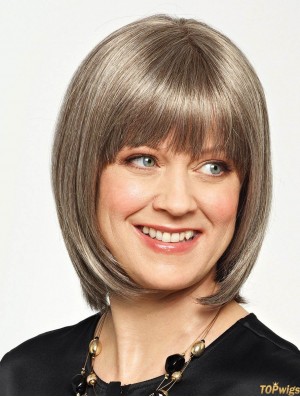 Synthetic Trendy Chin Length Wavy Grey Wigs