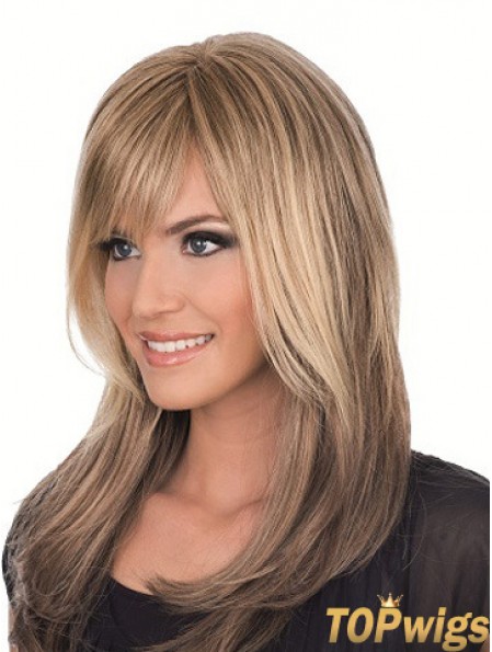 Long Brown With Bangs Straight Comfortable Full Lace Wigs