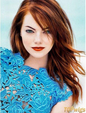 18 inch Straight With Bangs Lace Front Copper Modern Long Emma Stone Wigs