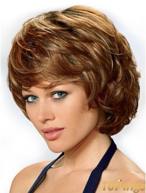 Synthetic Hair Front Lace Wigs UK Chin Length Auburn Color Wavy Style