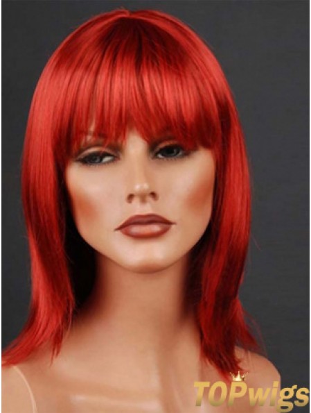 Synthetic Lacefront Wig Monofilament Straight Style Red Color With Bangs