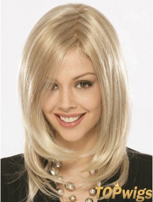 Shoulder Length Without Bangs Straight Blonde Flexibility Synthetic Wigs