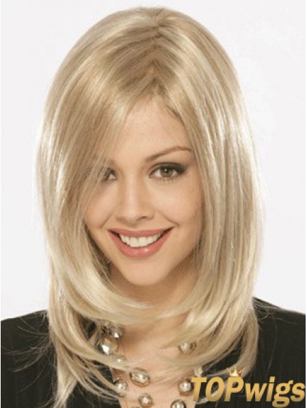 Shoulder Length Without Bangs Straight Blonde Flexibility Synthetic Wigs