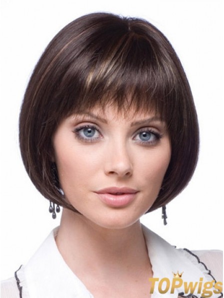 Cheap Synthetic Lace Wigs Chin Length Bobs Cut Brown Color