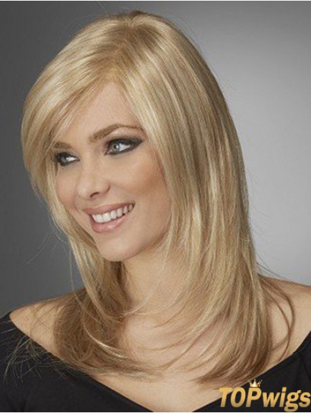 Best Comfortable Synthetic Wigs With Bangs Monofilament Blonde Color Wavy Style