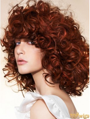 Hairstyles 16 inch Copper Chin Length With Bangs Curly Lace Wigs