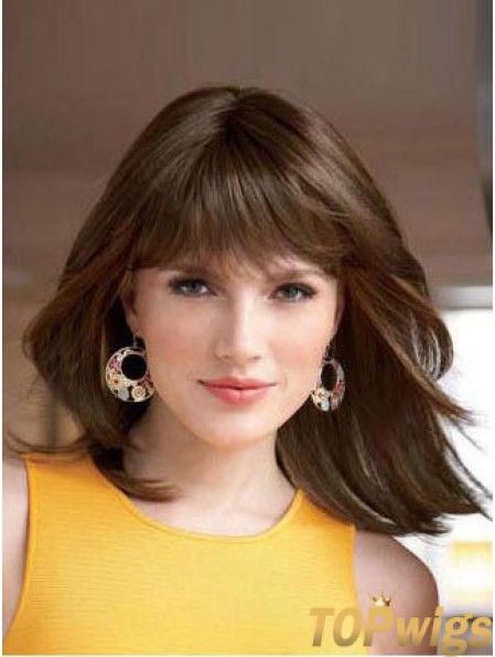 Straight With Bangs Shoulder Length Auburn Style Lace Front Wigs