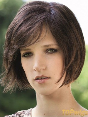 Chin Length Brown Soft 8 inch Straight Bob Wigs