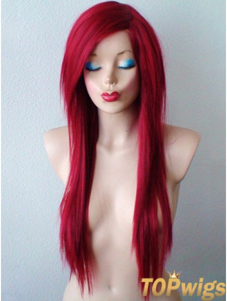 Red Synthetic Lace Wigs UK Red Color Straight Style With Bangs