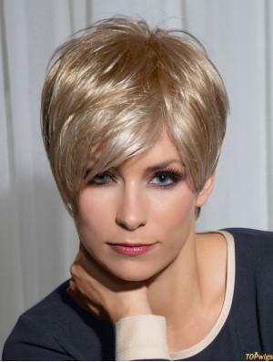 Straight Boycuts 5 inch Blonde Cheap Synthetic Wigs