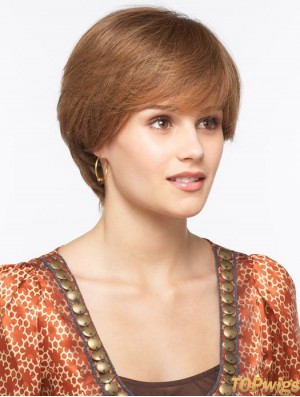 Straight With Bangs 8 inch Brown Durable Synthetic Wigs